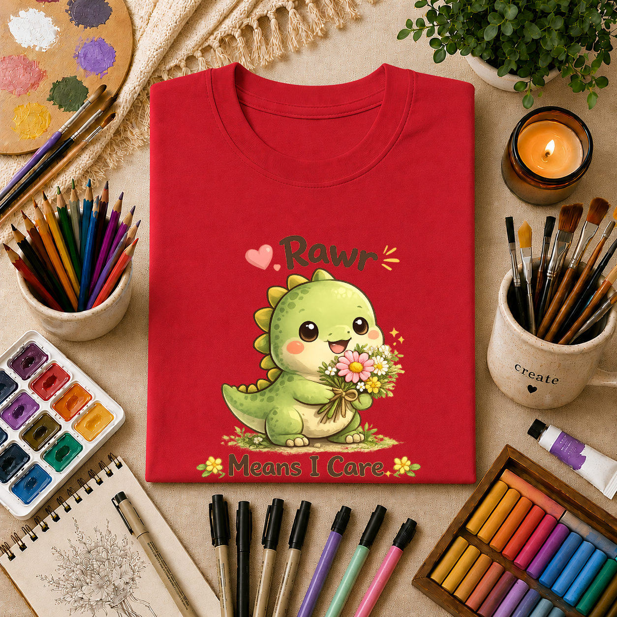 T-Shirt — Cute 'Rawr Means I Care' Dino Graphic Tee
