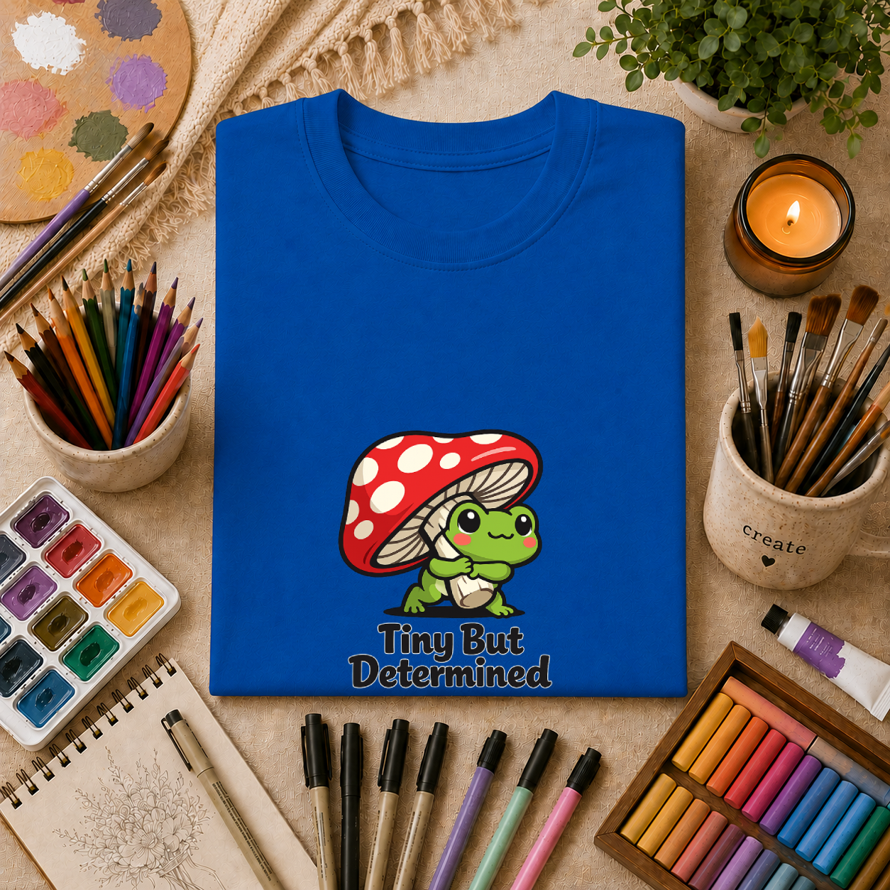 Tiny But Determined T-Shirt — Cute Mushroom Frog Graphic Tee