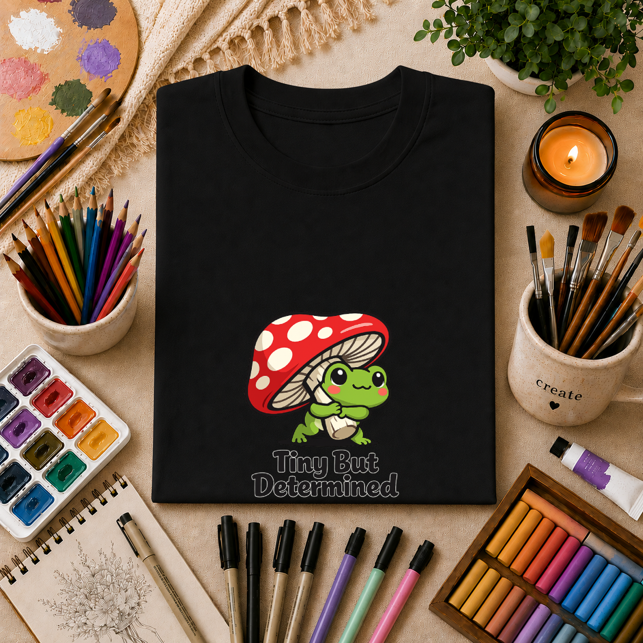 Tiny But Determined T-Shirt — Cute Mushroom Frog Graphic Tee