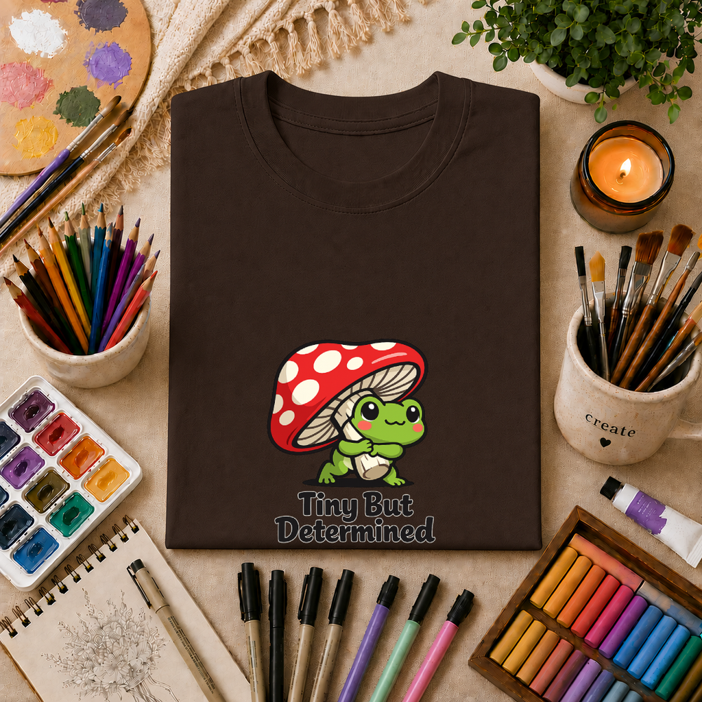 Tiny But Determined T-Shirt — Cute Mushroom Frog Graphic Tee