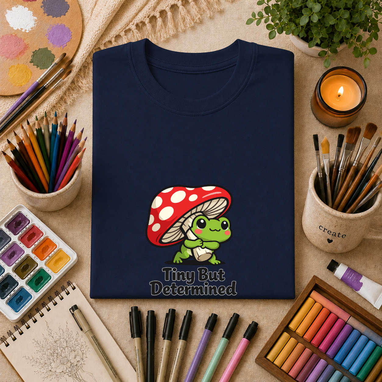 Tiny But Determined T-Shirt — Cute Mushroom Frog Graphic Tee