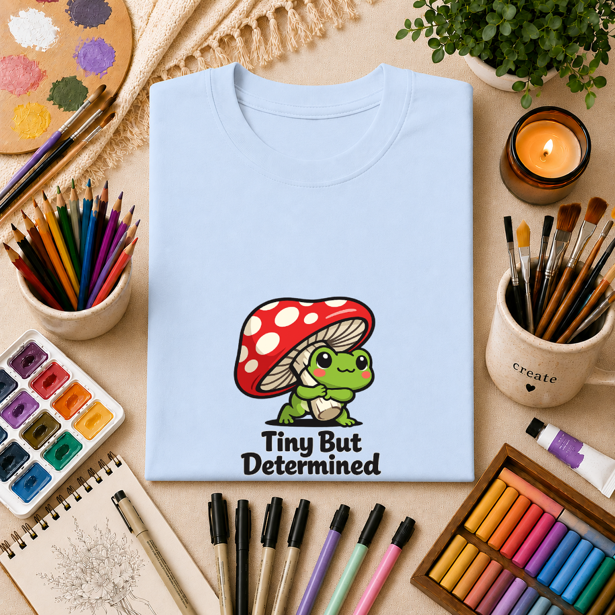 Tiny But Determined T-Shirt — Cute Mushroom Frog Graphic Tee