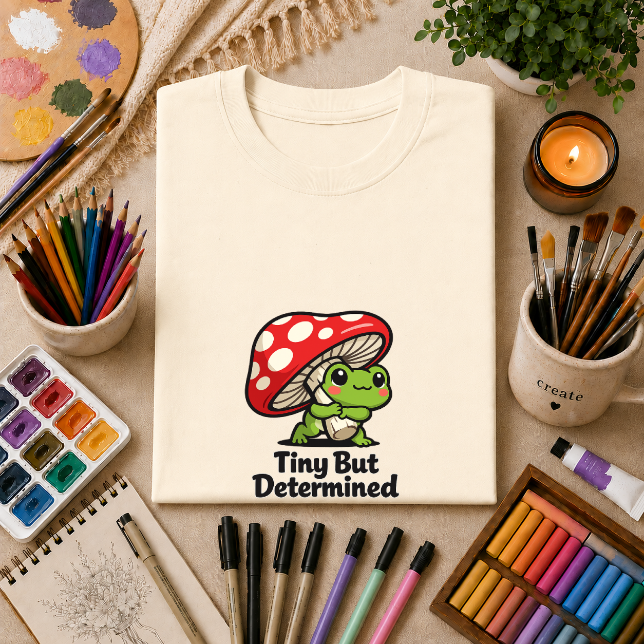 Tiny But Determined T-Shirt — Cute Mushroom Frog Graphic Tee