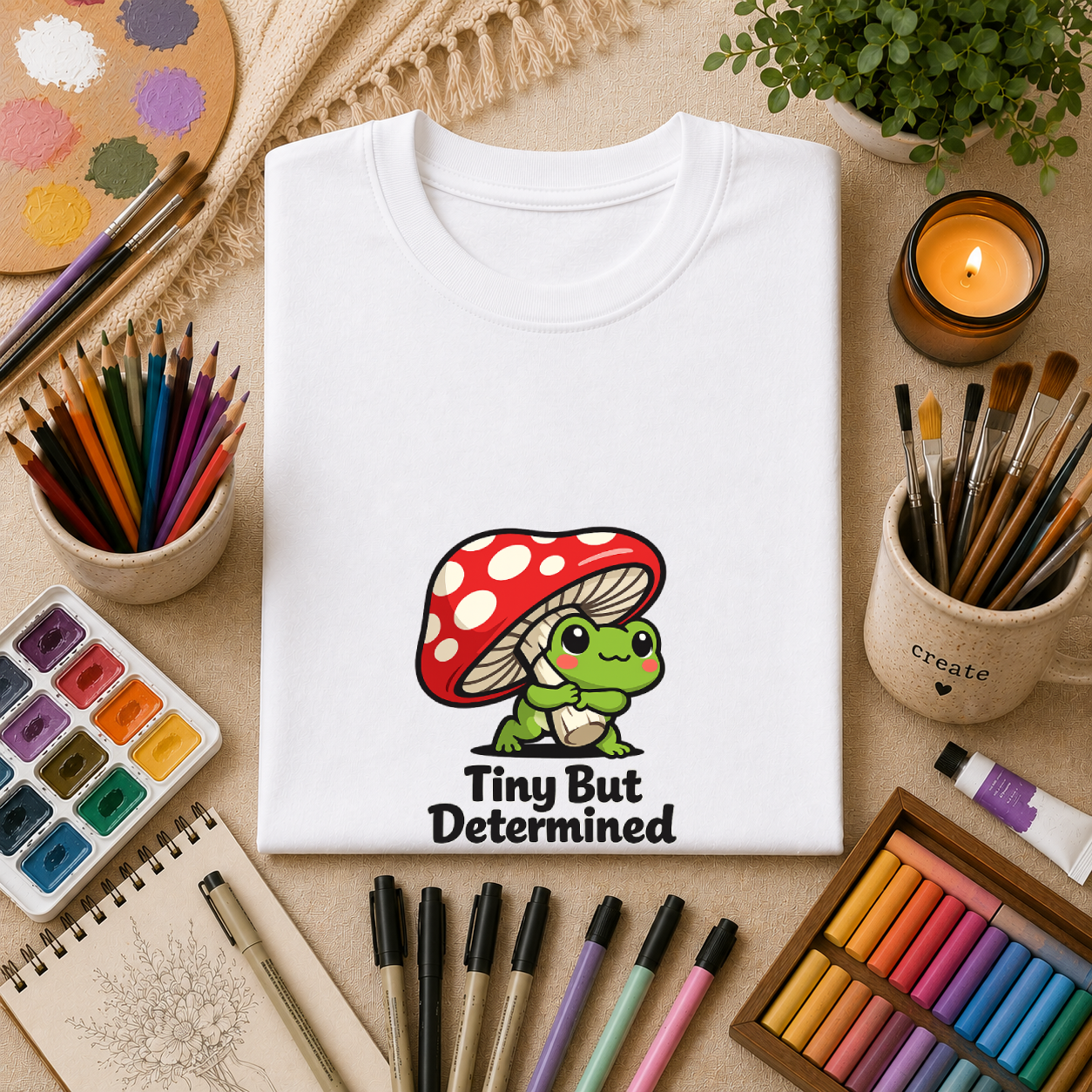Tiny But Determined T-Shirt — Cute Mushroom Frog Graphic Tee