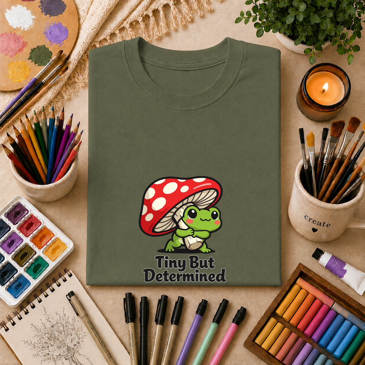 Tiny But Determined T-Shirt — Cute Mushroom Frog Graphic Tee