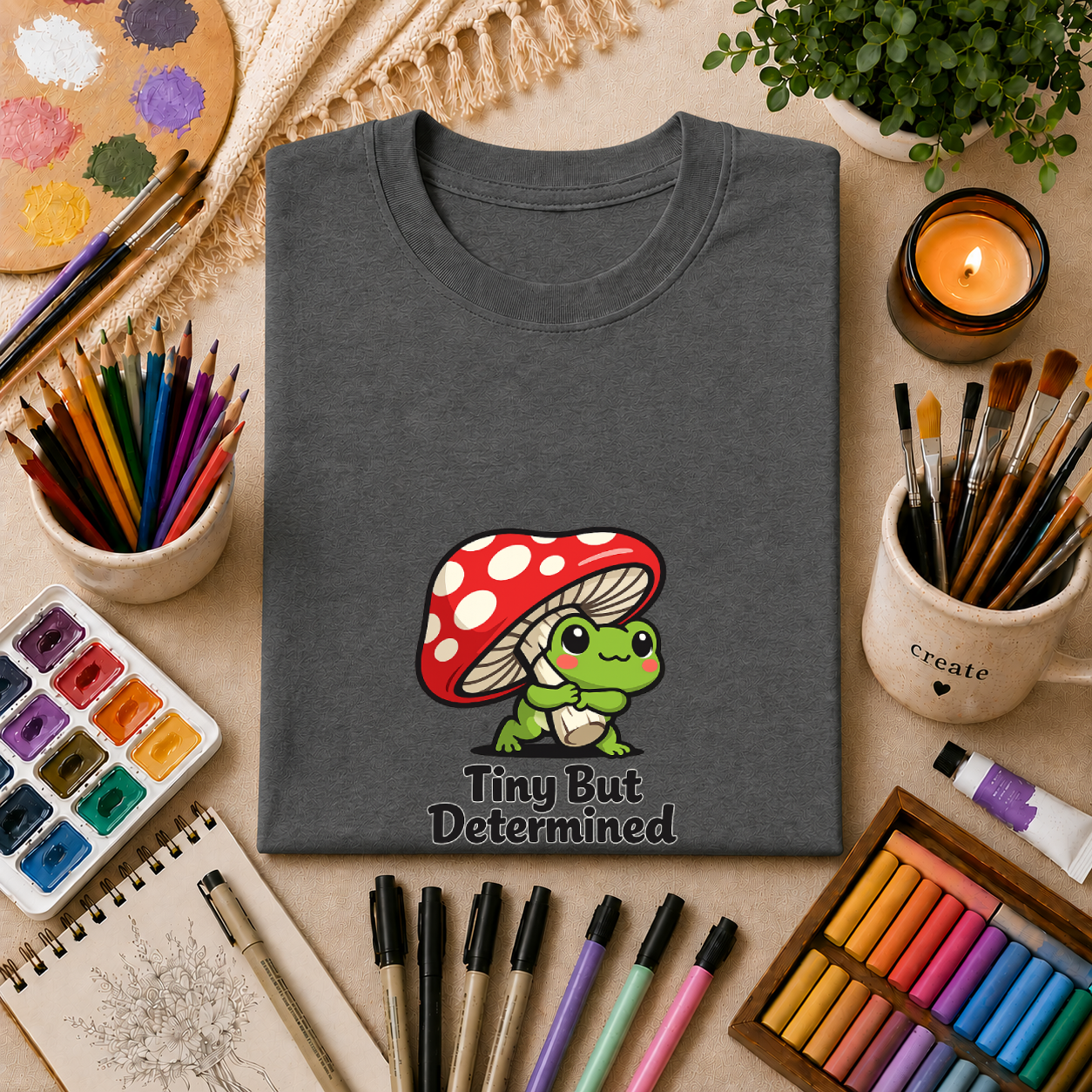 Tiny But Determined T-Shirt — Cute Mushroom Frog Graphic Tee