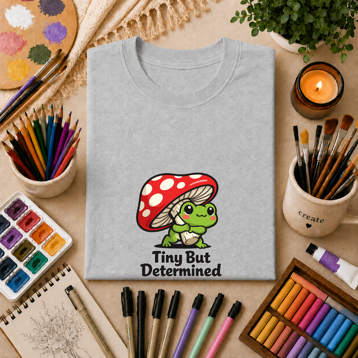 Tiny But Determined T-Shirt — Cute Mushroom Frog Graphic Tee
