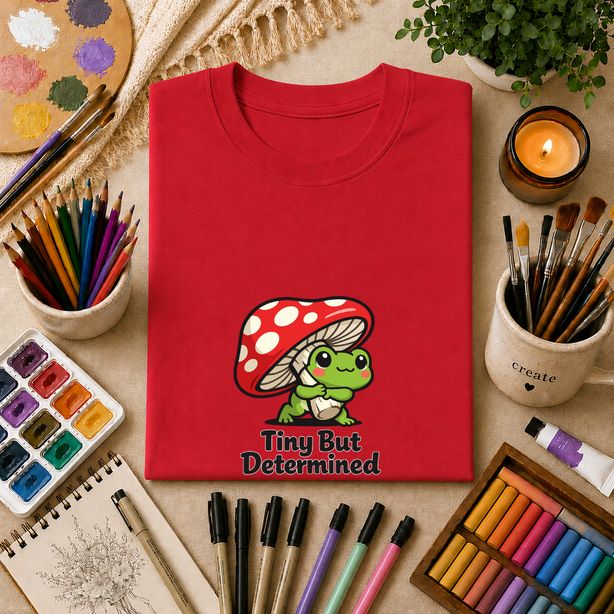 Tiny But Determined T-Shirt — Cute Mushroom Frog Graphic Tee