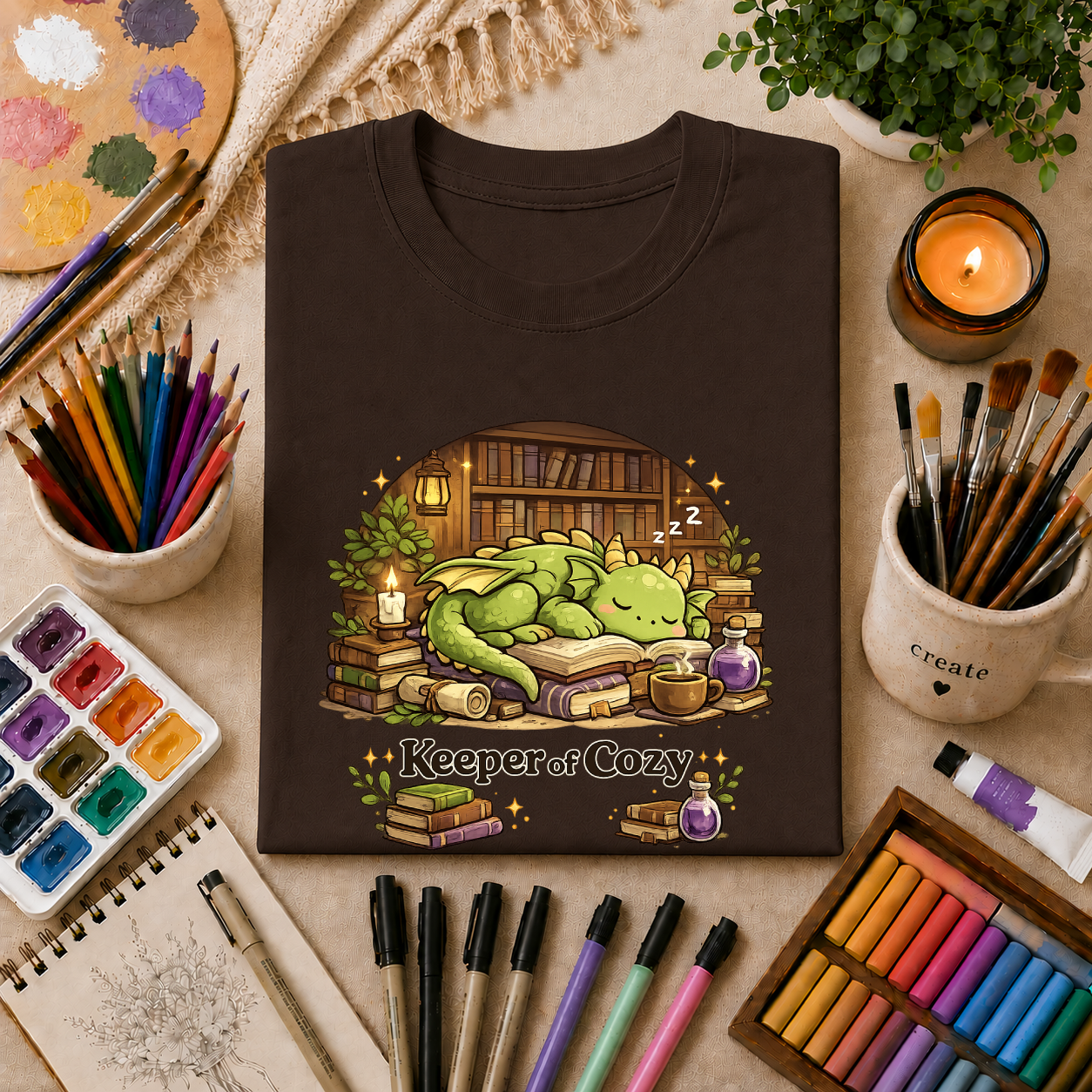 Dragon Nap T-Shirt — "Keeper of Cozy" Cute Sleeping Dragon Graphic Tee