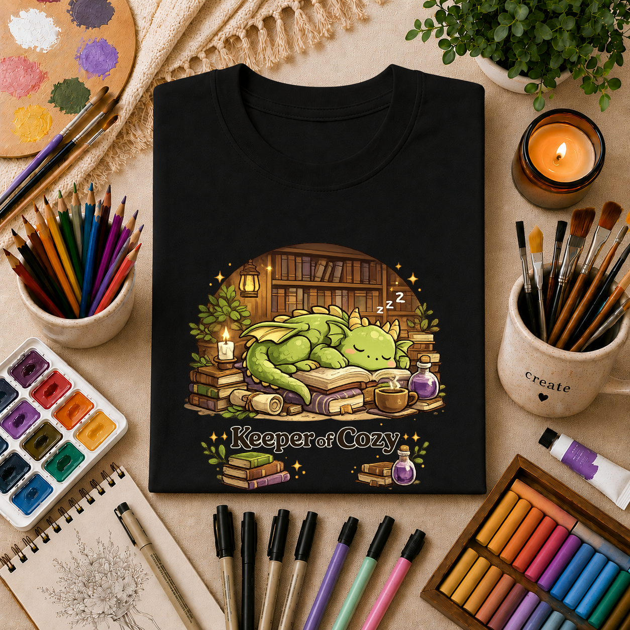 Dragon Nap T-Shirt — "Keeper of Cozy" Cute Sleeping Dragon Graphic Tee