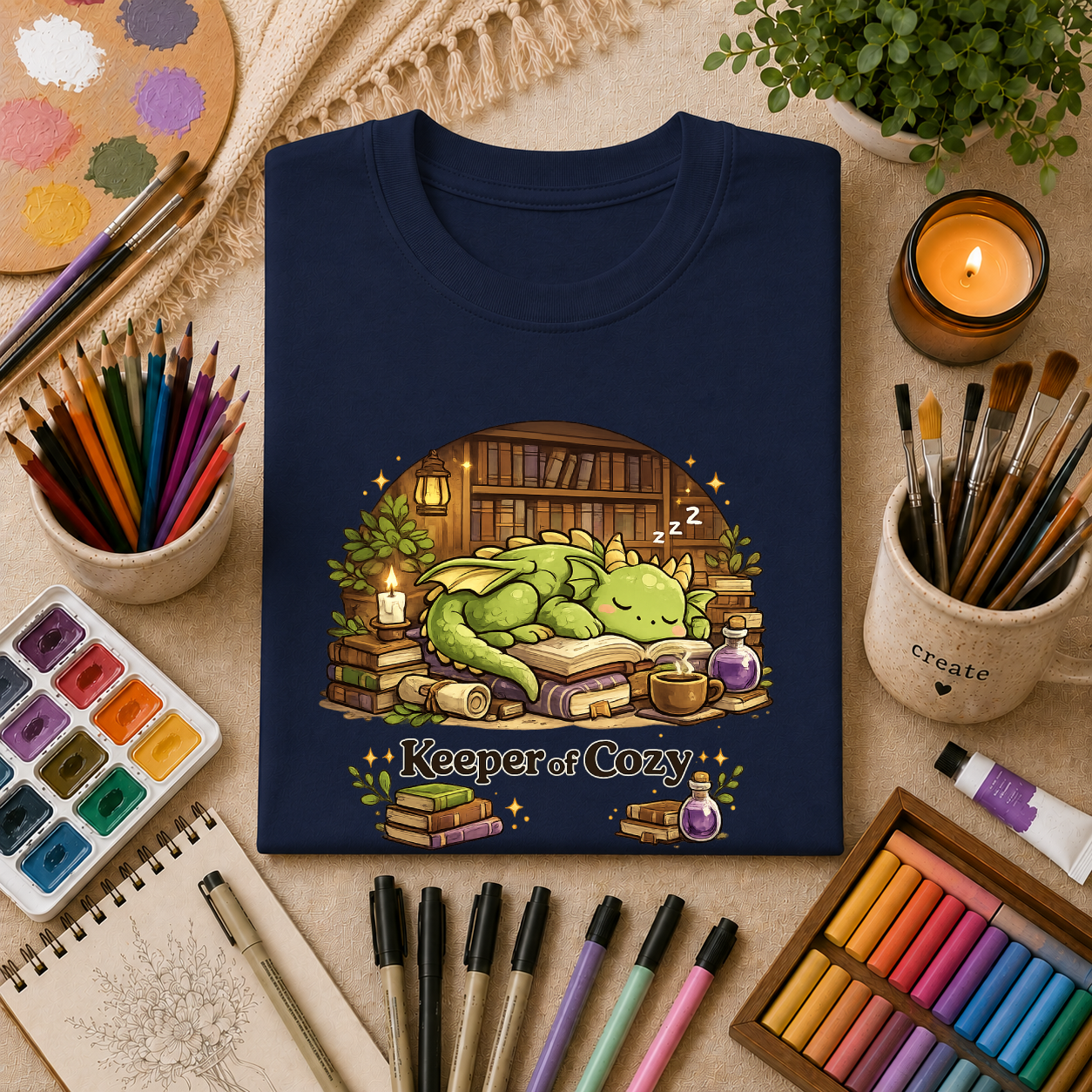 Dragon Nap T-Shirt — "Keeper of Cozy" Cute Sleeping Dragon Graphic Tee