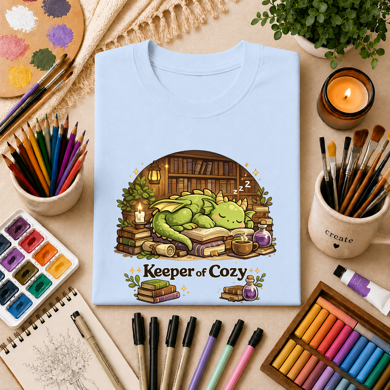Dragon Nap T-Shirt — "Keeper of Cozy" Cute Sleeping Dragon Graphic Tee