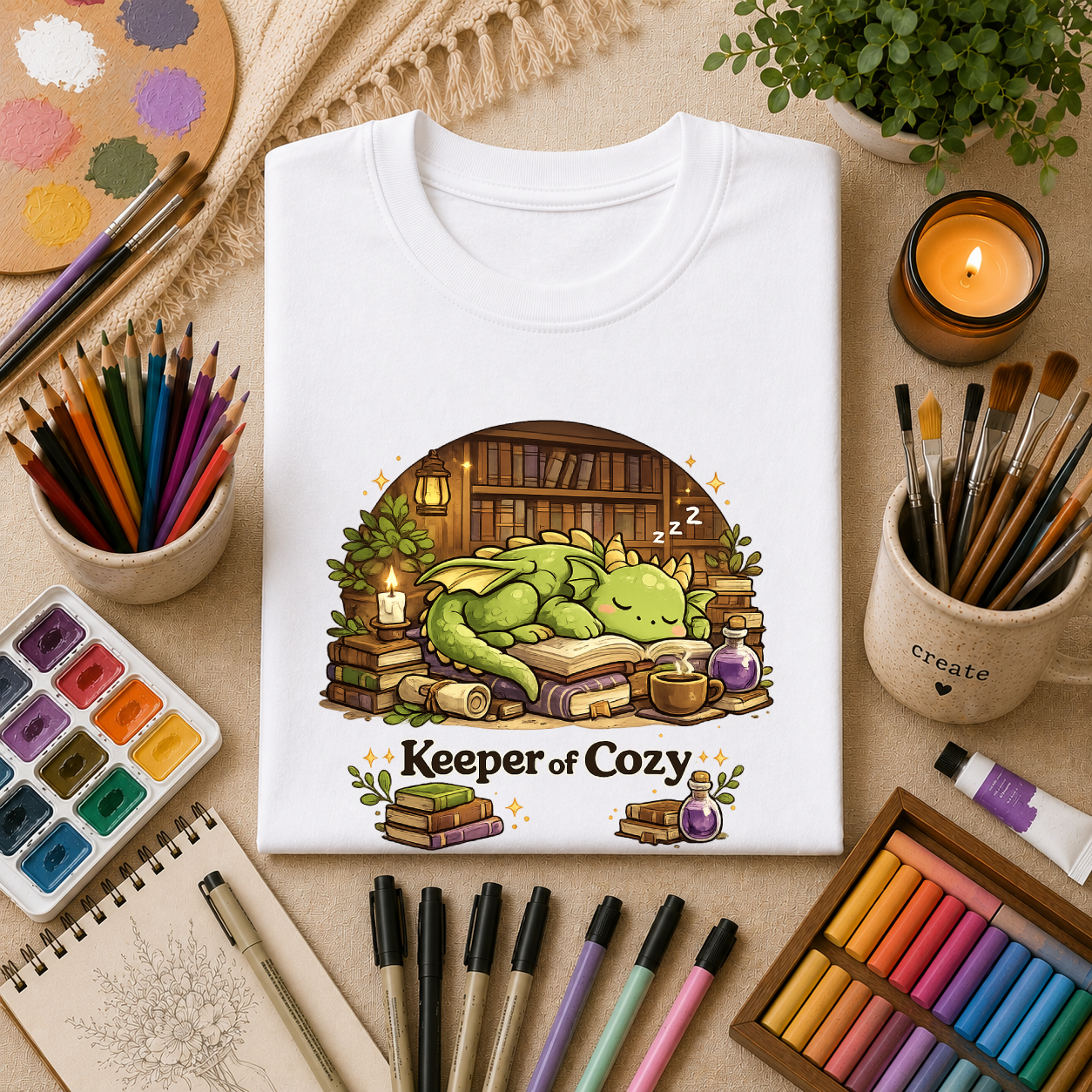 Dragon Nap T-Shirt — "Keeper of Cozy" Cute Sleeping Dragon Graphic Tee