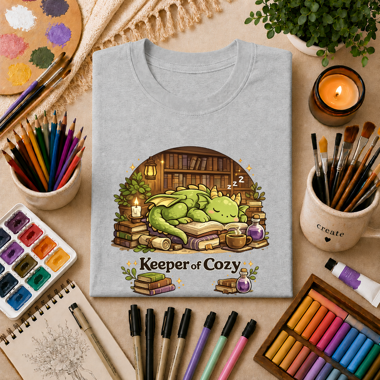 Dragon Nap T-Shirt — "Keeper of Cozy" Cute Sleeping Dragon Graphic Tee