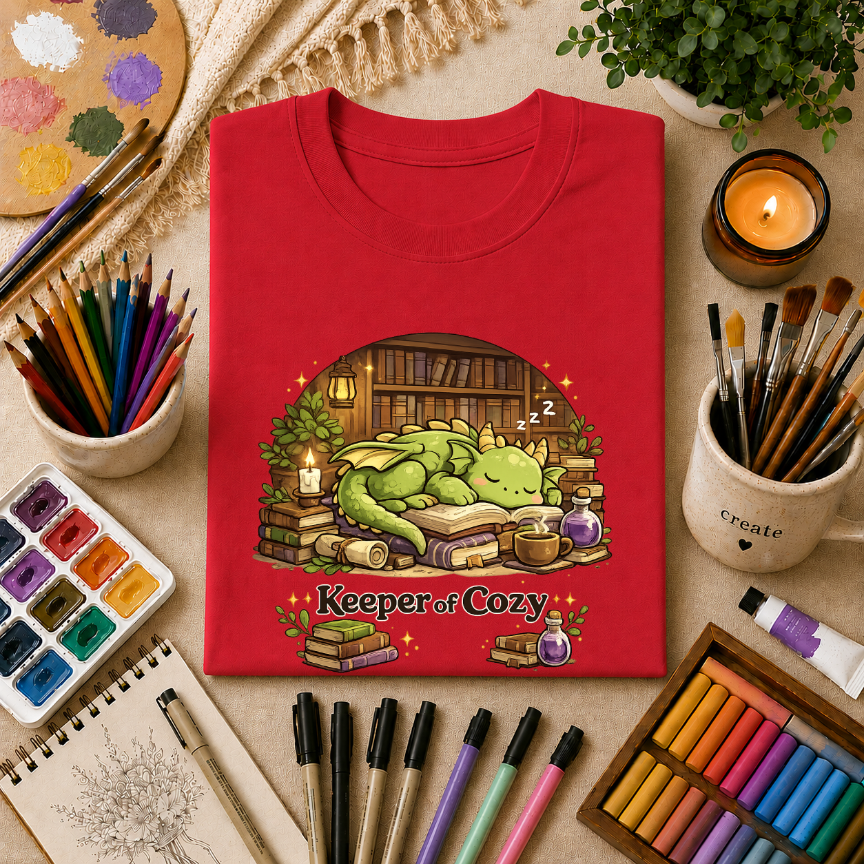 Dragon Nap T-Shirt — "Keeper of Cozy" Cute Sleeping Dragon Graphic Tee