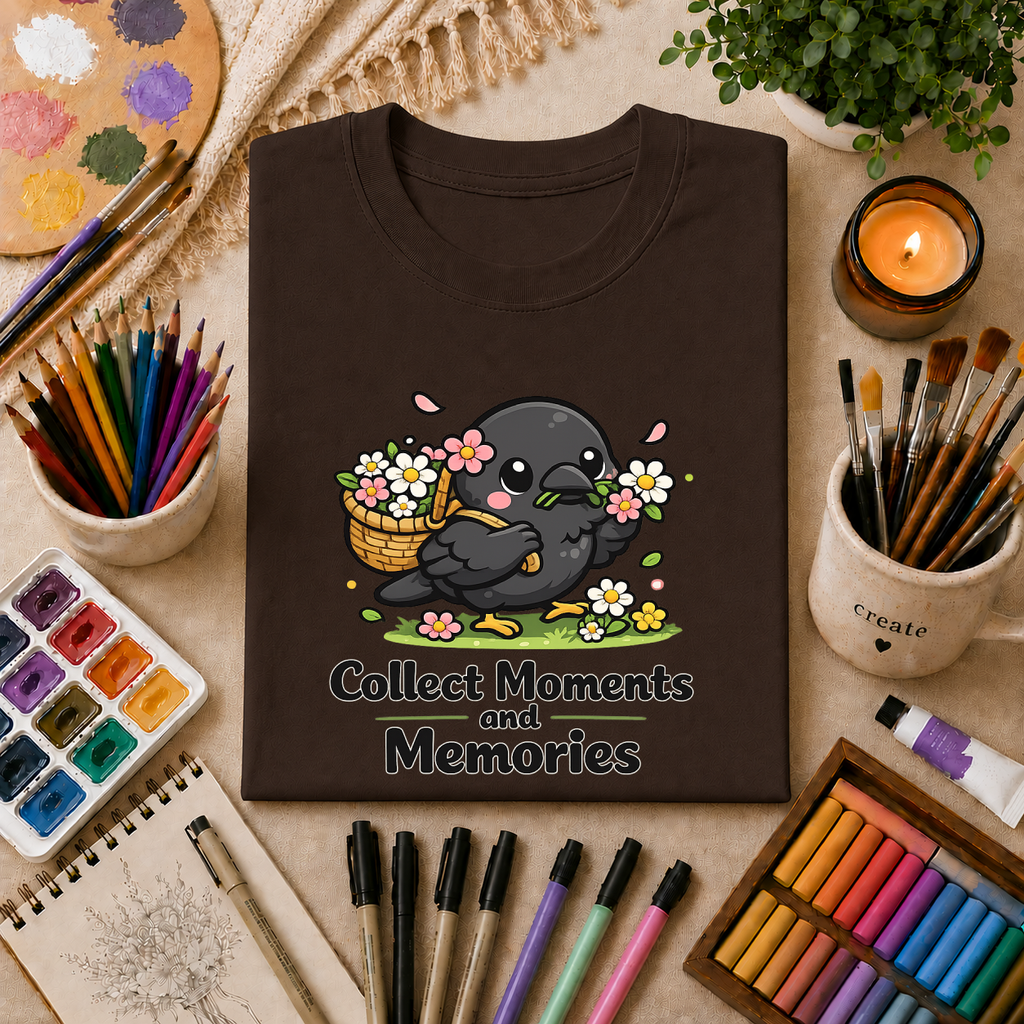 T-Shirt — Collect Moments and Memories Cute Crow Trinkets Graphic Tee