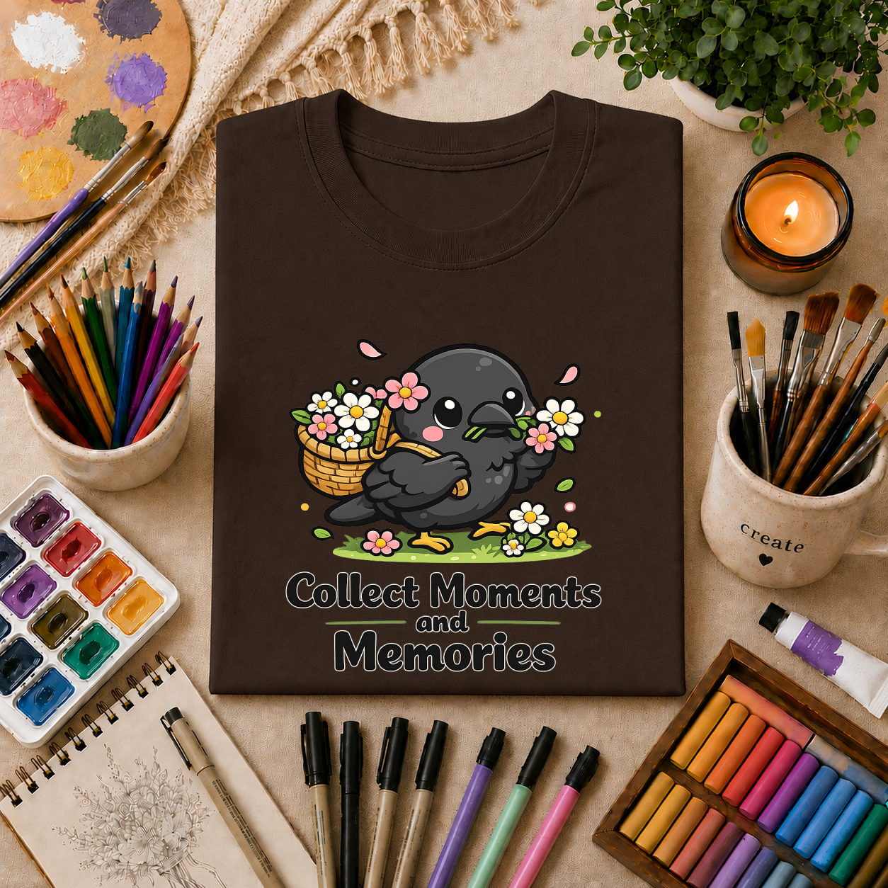 T-Shirt — Collect Moments and Memories Cute Crow Trinkets Graphic Tee