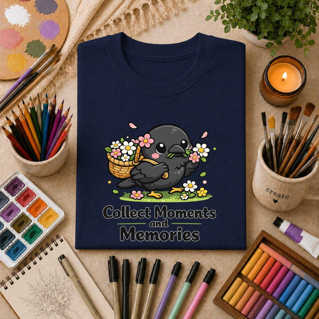 T-Shirt — Collect Moments and Memories Cute Crow Trinkets Graphic Tee