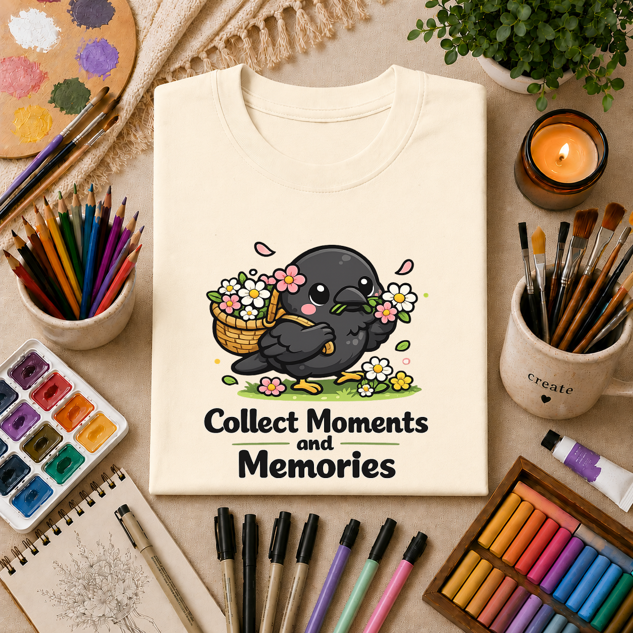 T-Shirt — Collect Moments and Memories Cute Crow Trinkets Graphic Tee