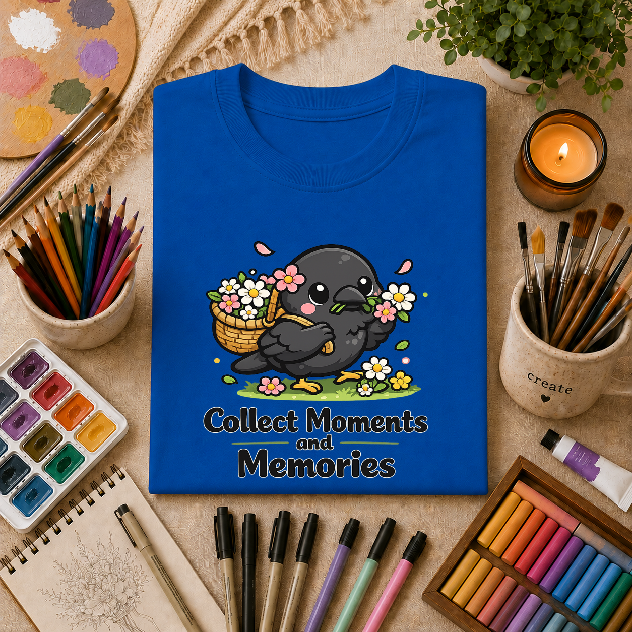 T-Shirt — Collect Moments and Memories Cute Crow Trinkets Graphic Tee