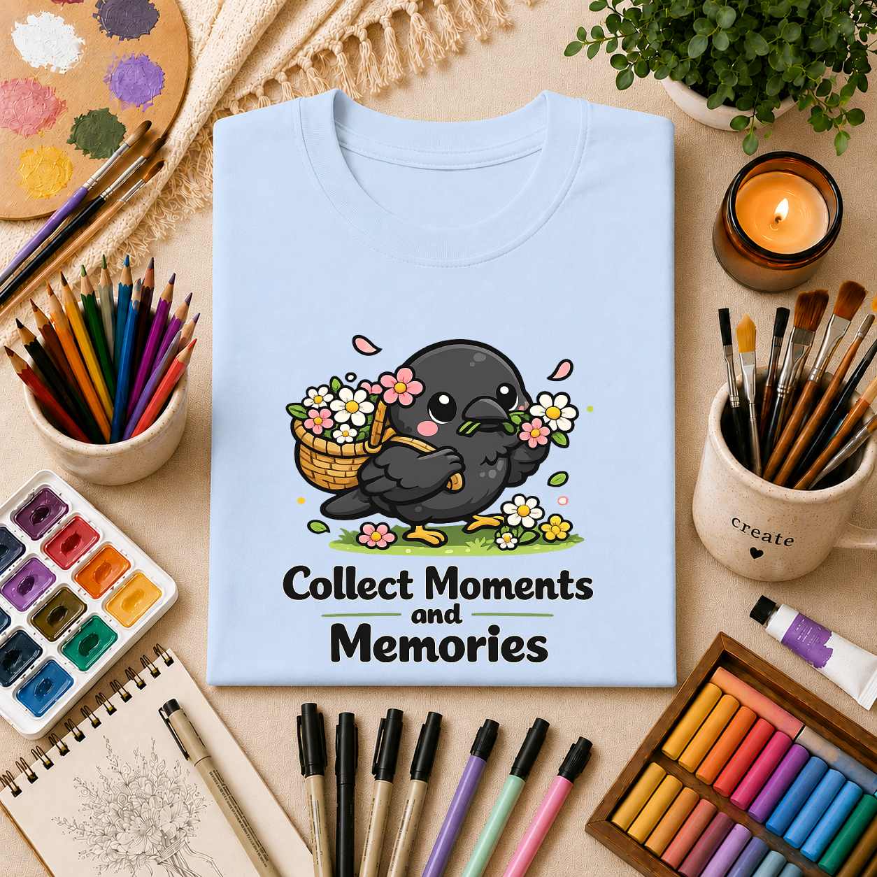 T-Shirt — Collect Moments and Memories Cute Crow Trinkets Graphic Tee