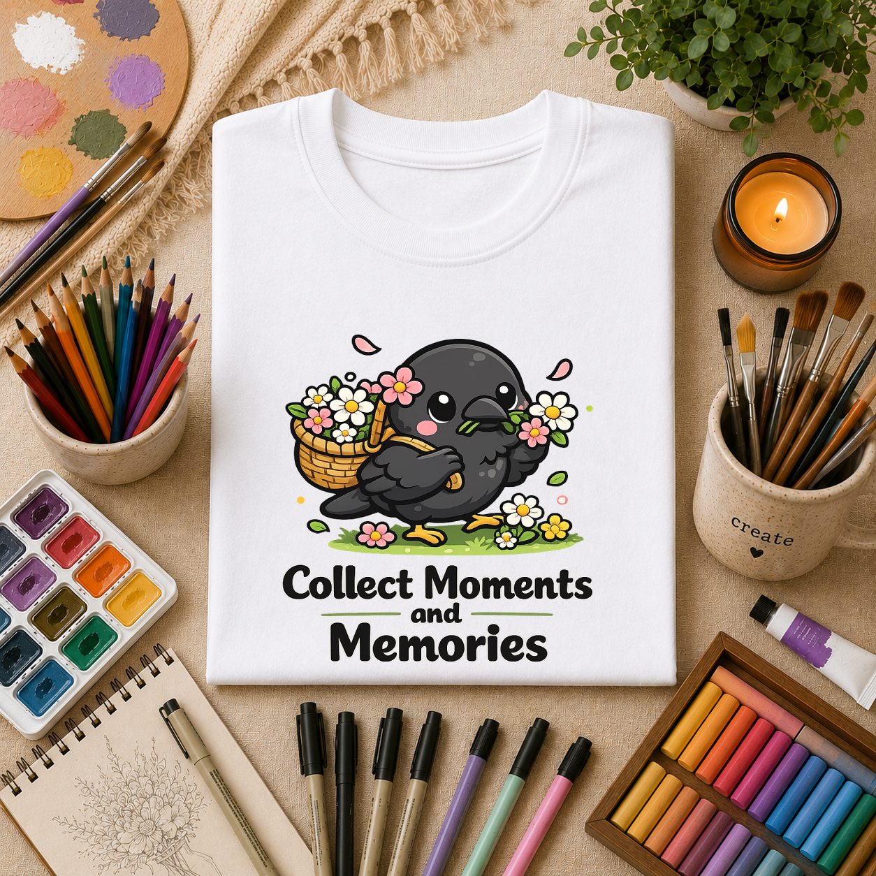 T-Shirt — Collect Moments and Memories Cute Crow Trinkets Graphic Tee