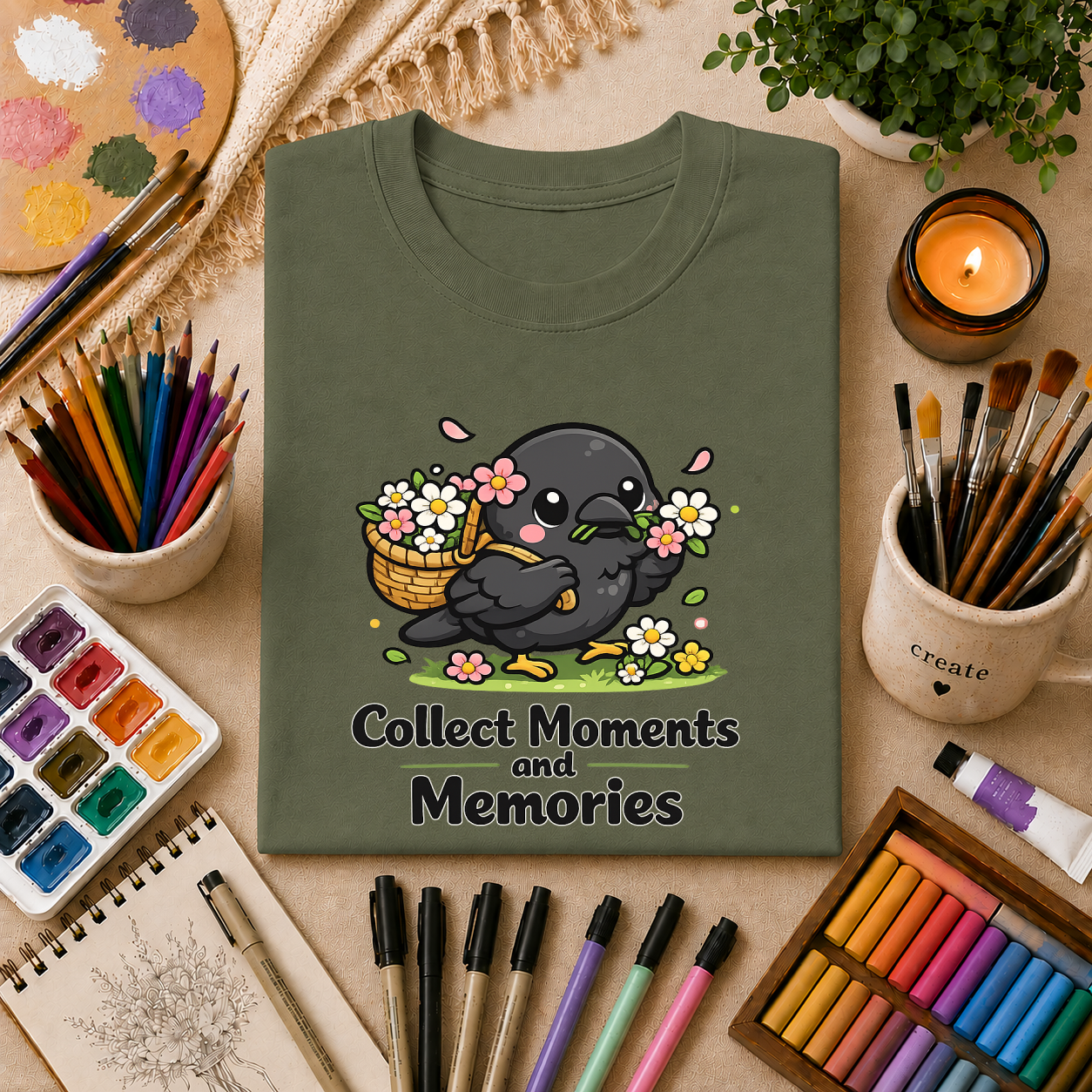 T-Shirt — Collect Moments and Memories Cute Crow Trinkets Graphic Tee