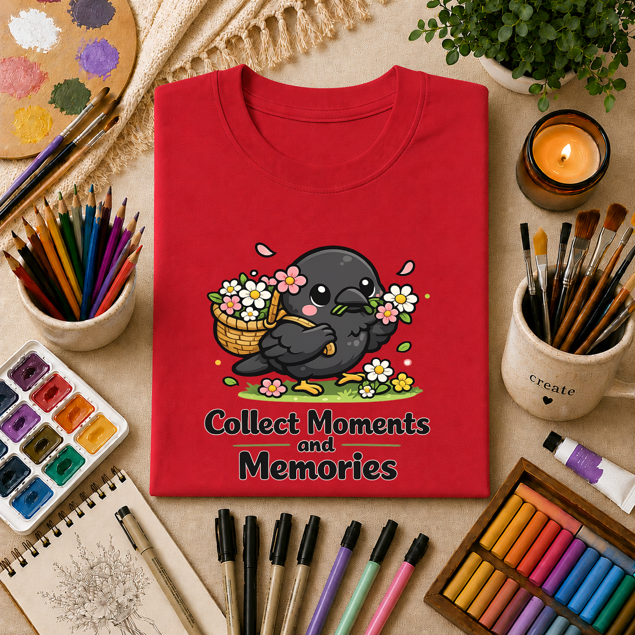 T-Shirt — Collect Moments and Memories Cute Crow Trinkets Graphic Tee