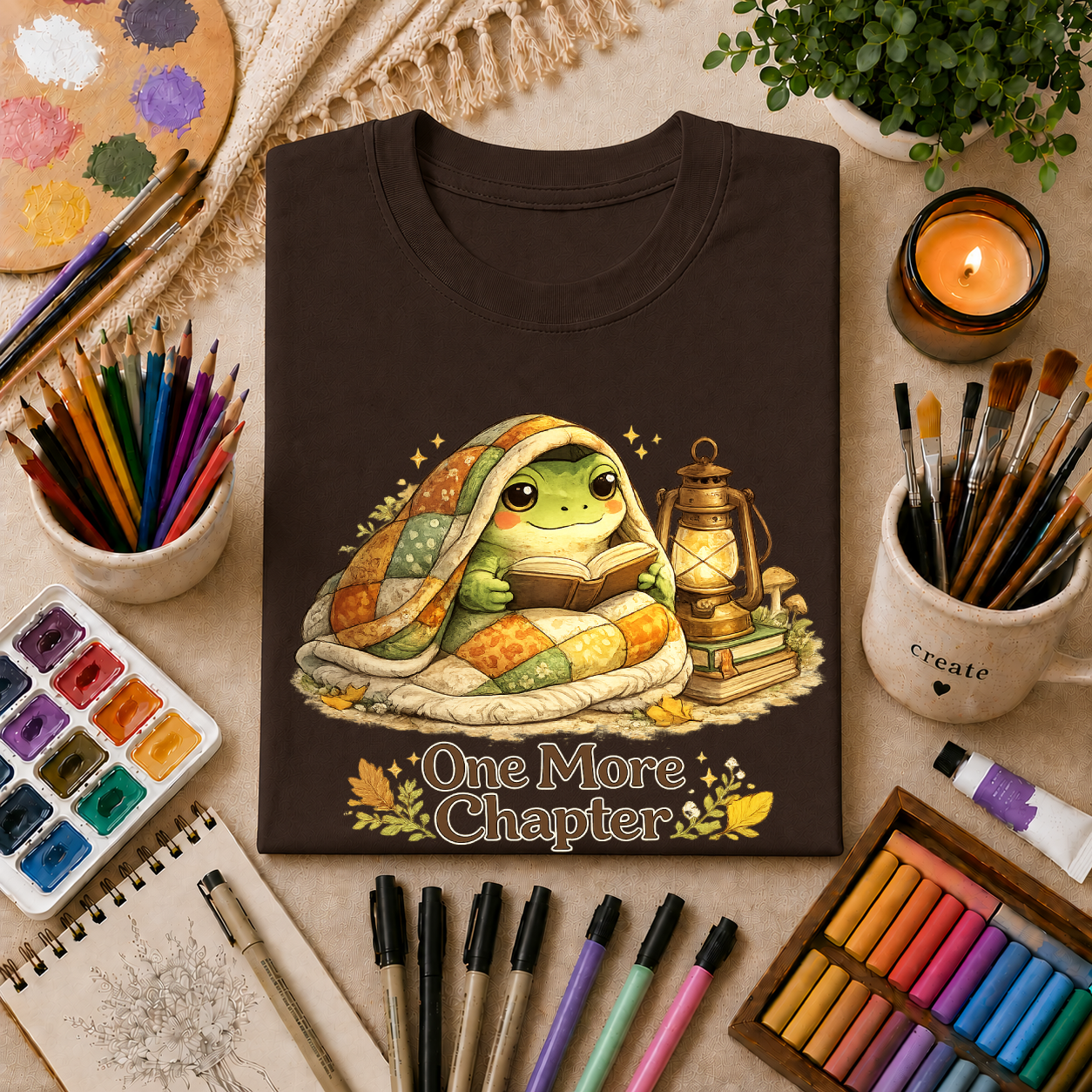 T-Shirt — Cozy Frog “One More Chapter” Graphic Tee
