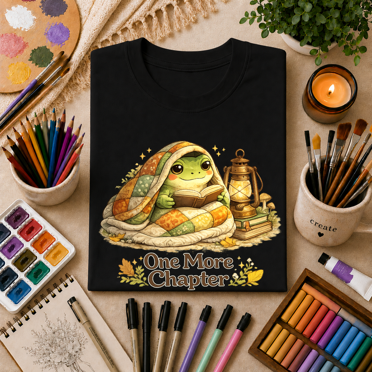 T-Shirt — Cozy Frog “One More Chapter” Graphic Tee