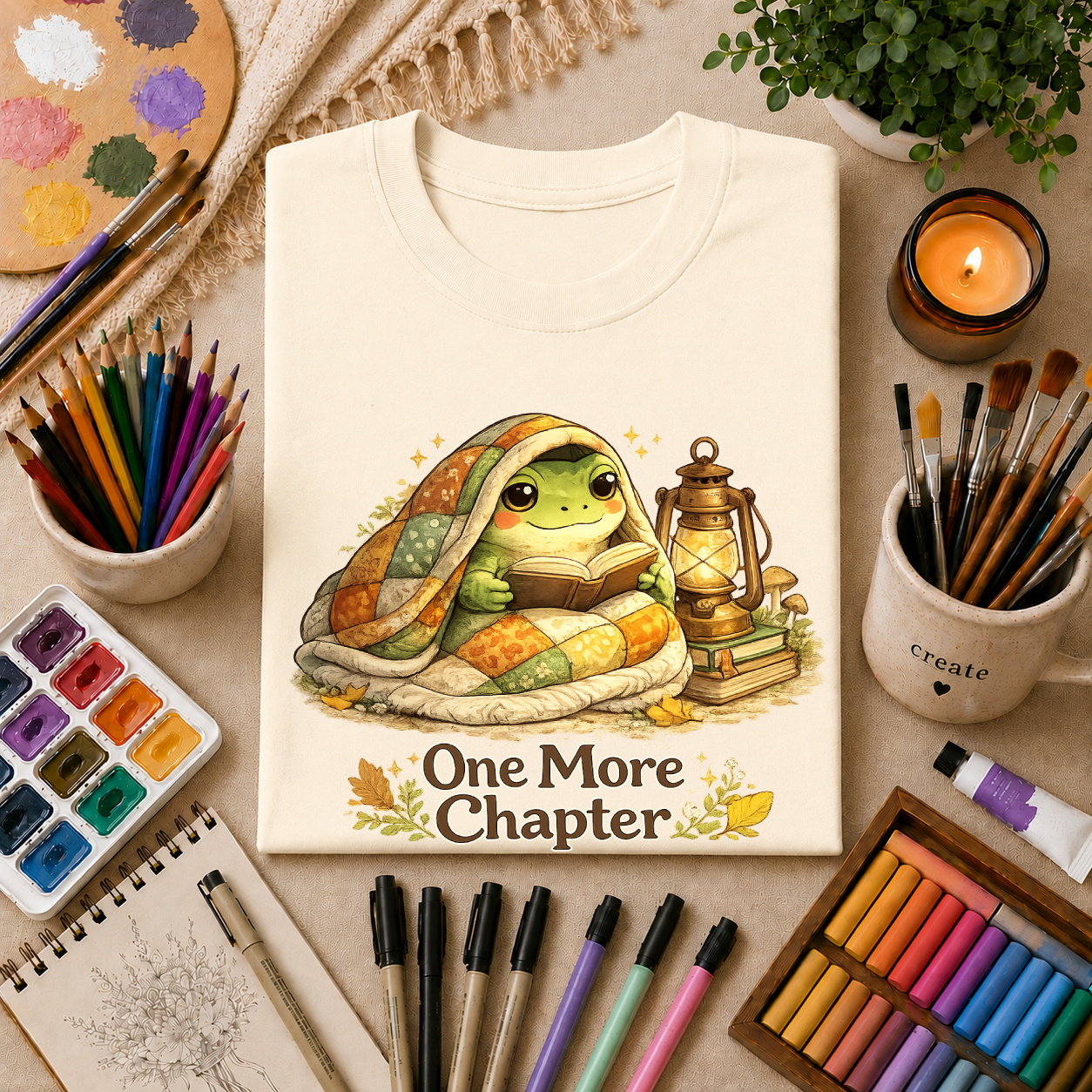 T-Shirt — Cozy Frog “One More Chapter” Graphic Tee