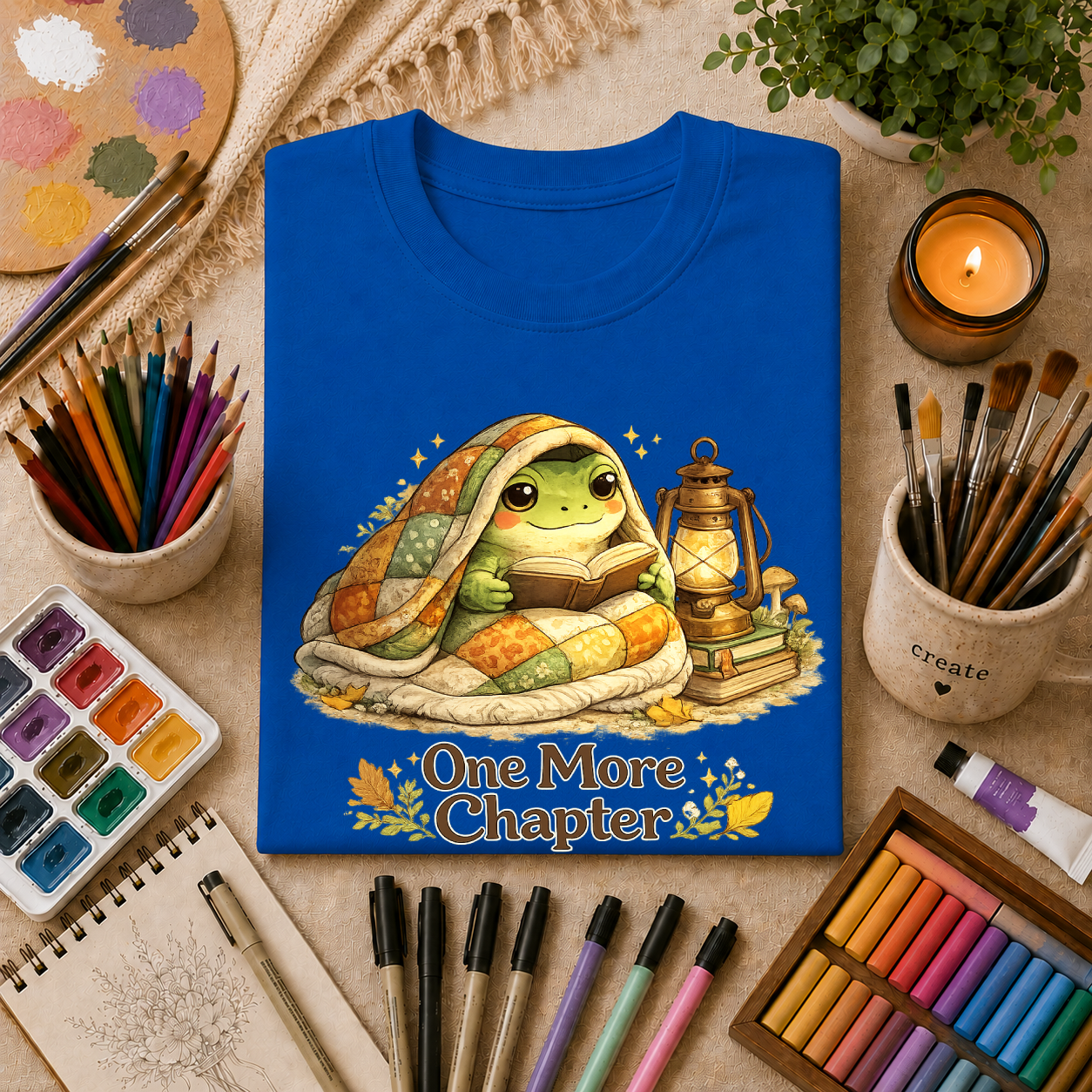 T-Shirt — Cozy Frog “One More Chapter” Graphic Tee