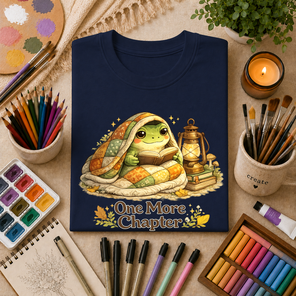T-Shirt — Cozy Frog “One More Chapter” Graphic Tee