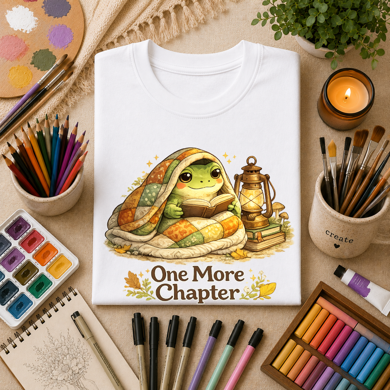 T-Shirt — Cozy Frog “One More Chapter” Graphic Tee
