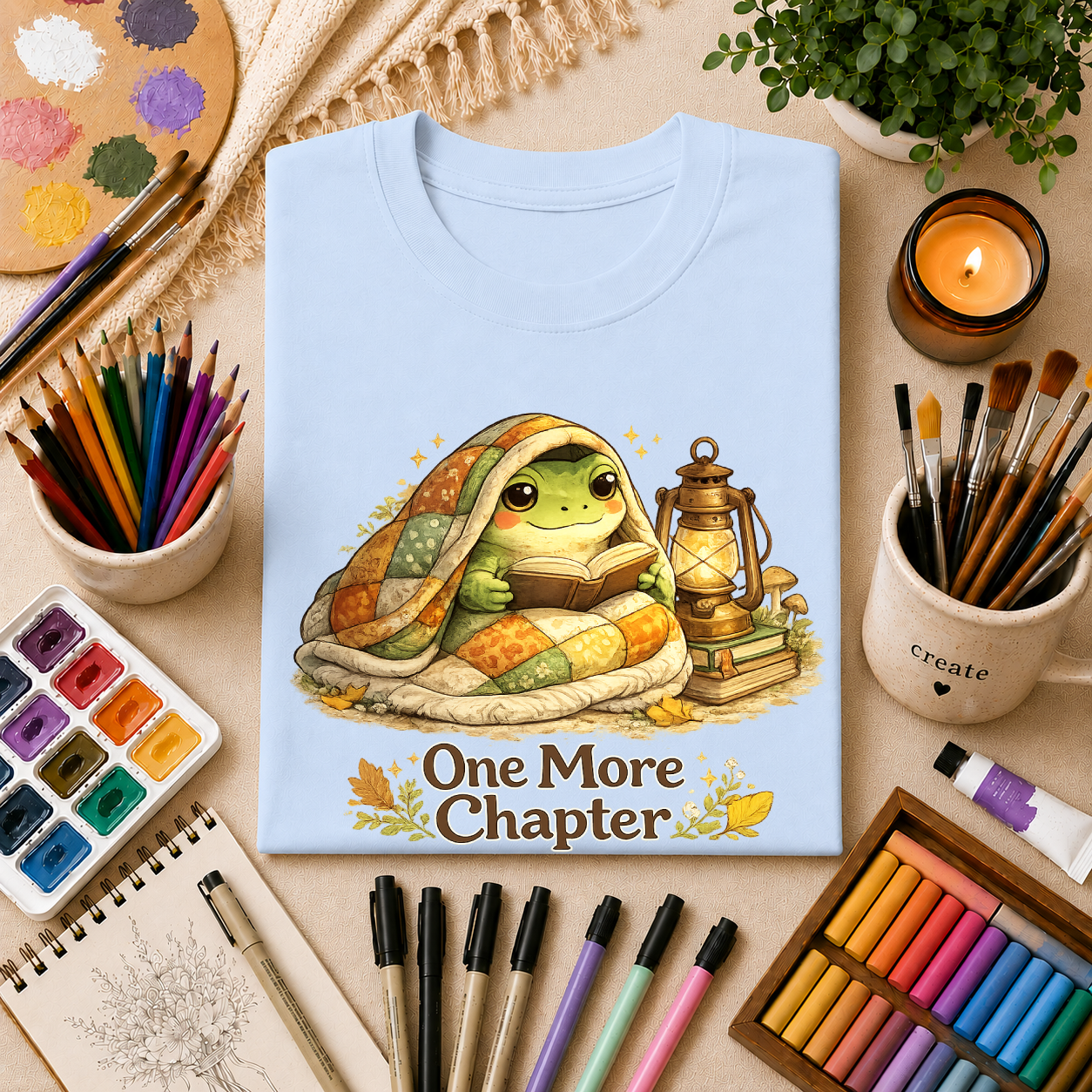 T-Shirt — Cozy Frog “One More Chapter” Graphic Tee