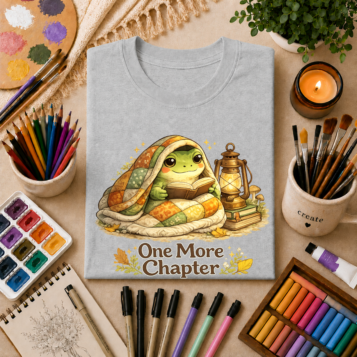 T-Shirt — Cozy Frog “One More Chapter” Graphic Tee