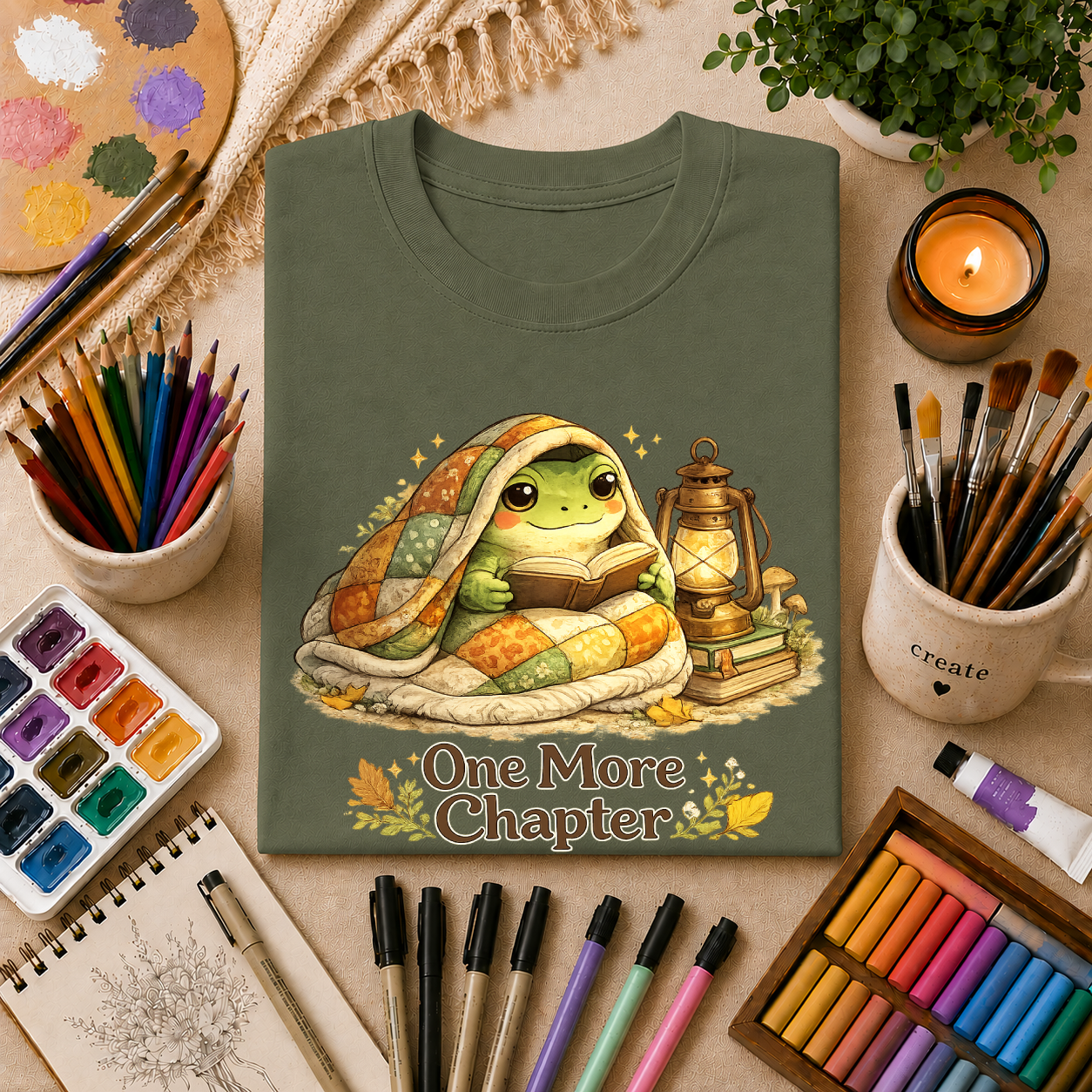 T-Shirt — Cozy Frog “One More Chapter” Graphic Tee