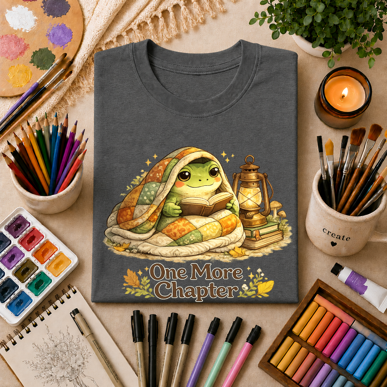 T-Shirt — Cozy Frog “One More Chapter” Graphic Tee