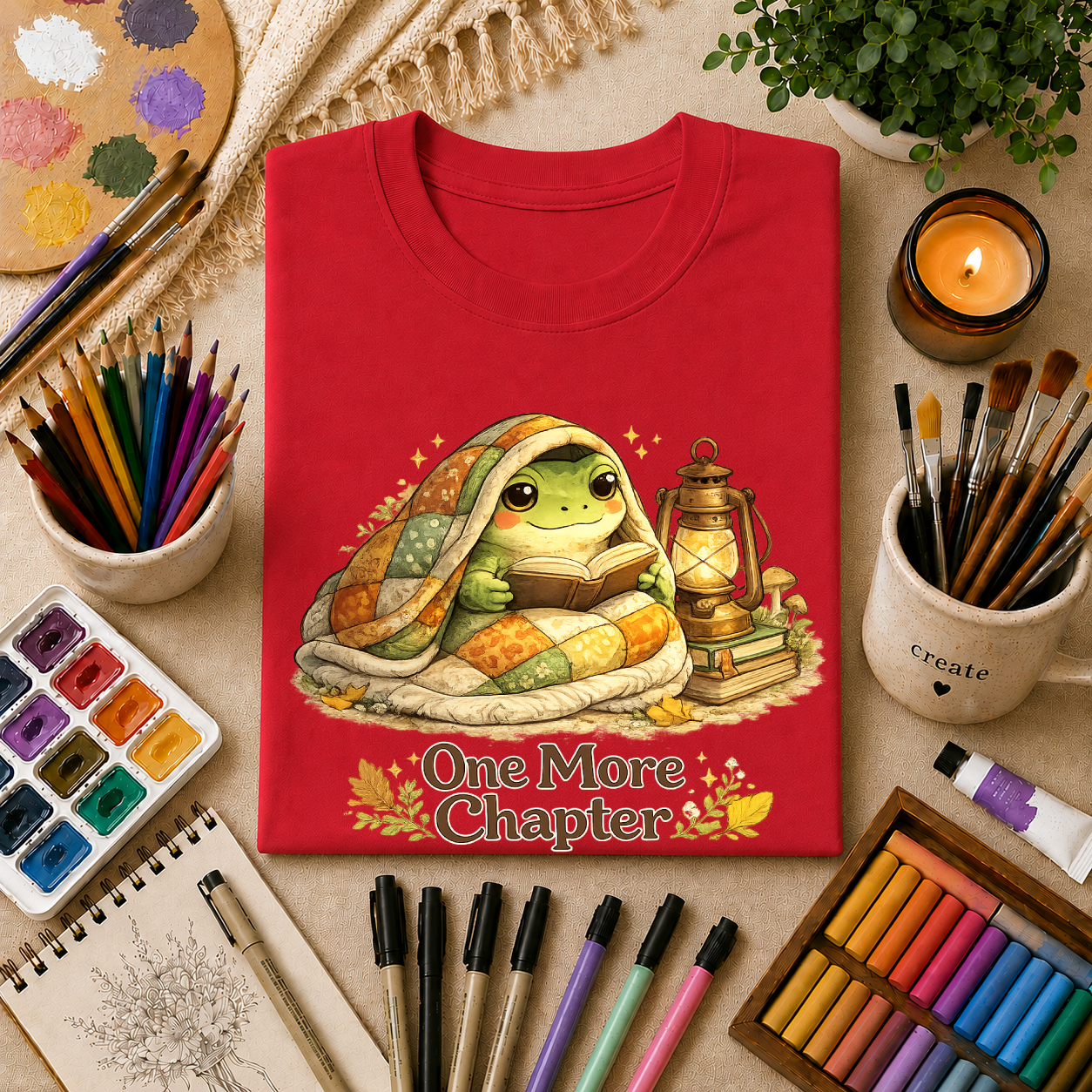 T-Shirt — Cozy Frog “One More Chapter” Graphic Tee