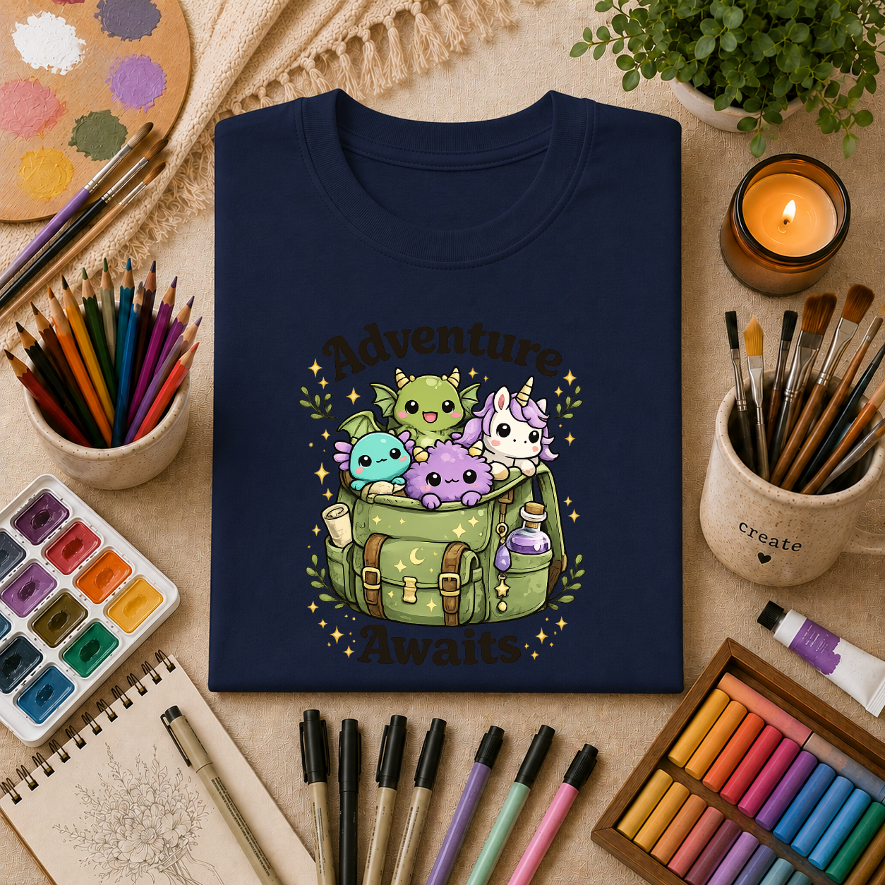 Adventure Awaits T-Shirt — Cute Kawaii Monster Backpack Graphic Tee