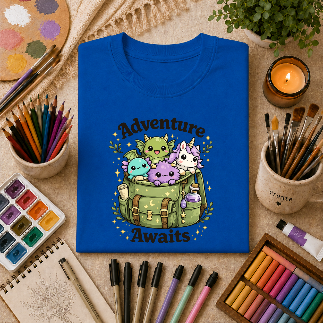Adventure Awaits T-Shirt — Cute Kawaii Monster Backpack Graphic Tee