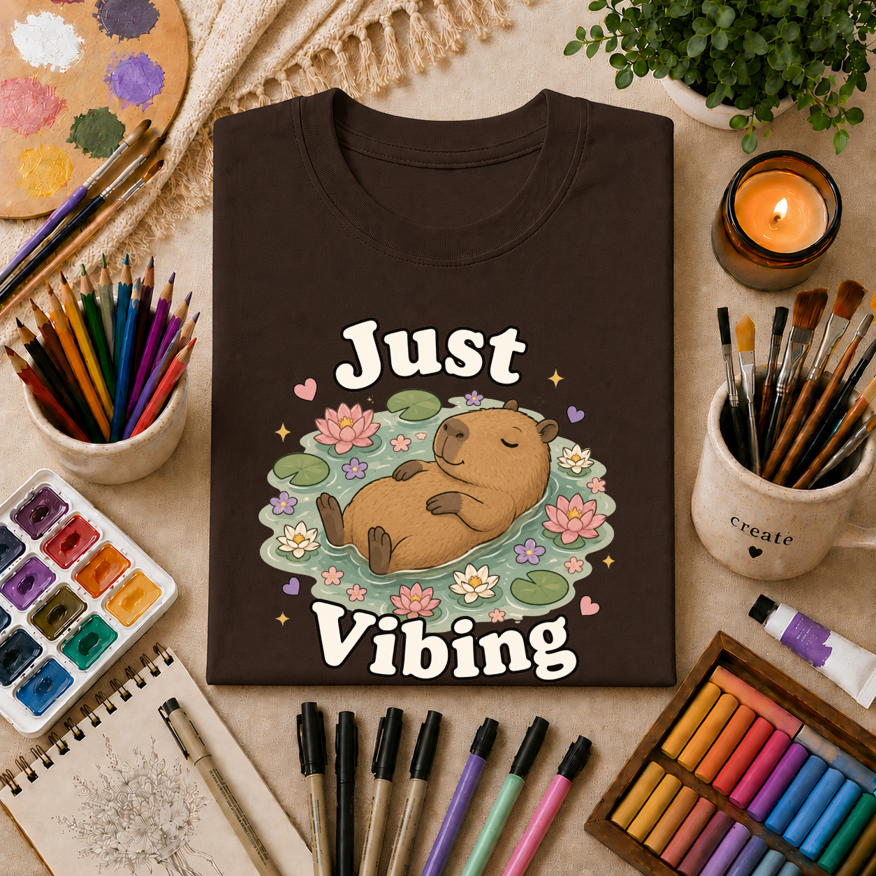 Just Vibing Capybara T-Shirt — Cute Relaxed Animal Graphic Tee