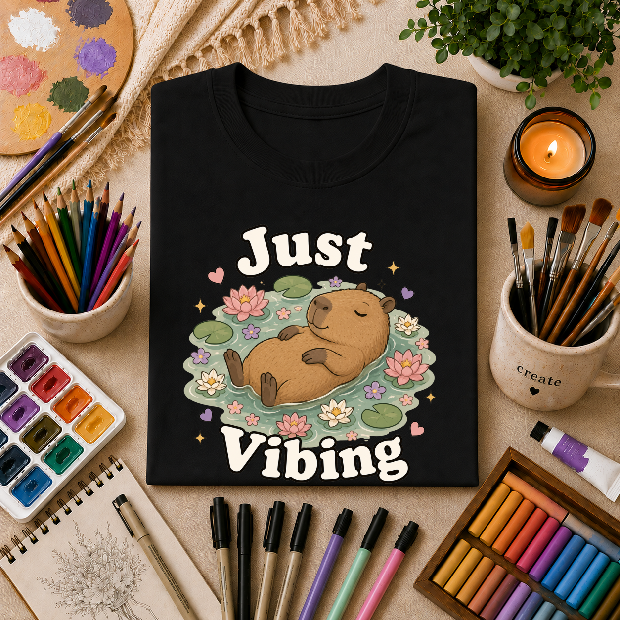 Just Vibing Capybara T-Shirt — Cute Relaxed Animal Graphic Tee