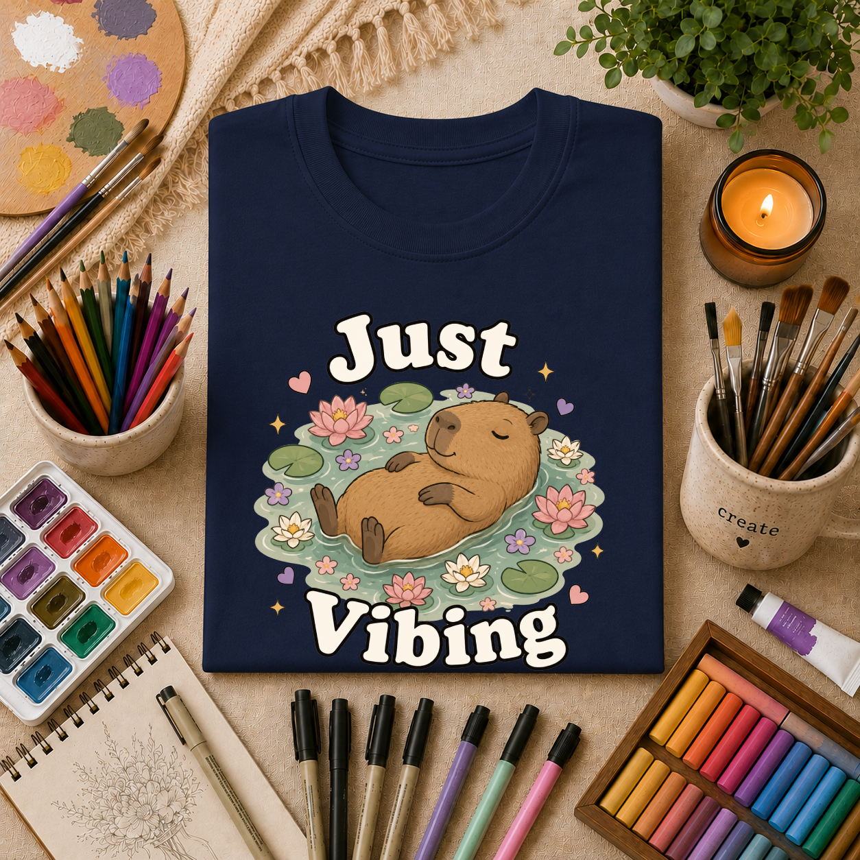 Just Vibing Capybara T-Shirt — Cute Relaxed Animal Graphic Tee