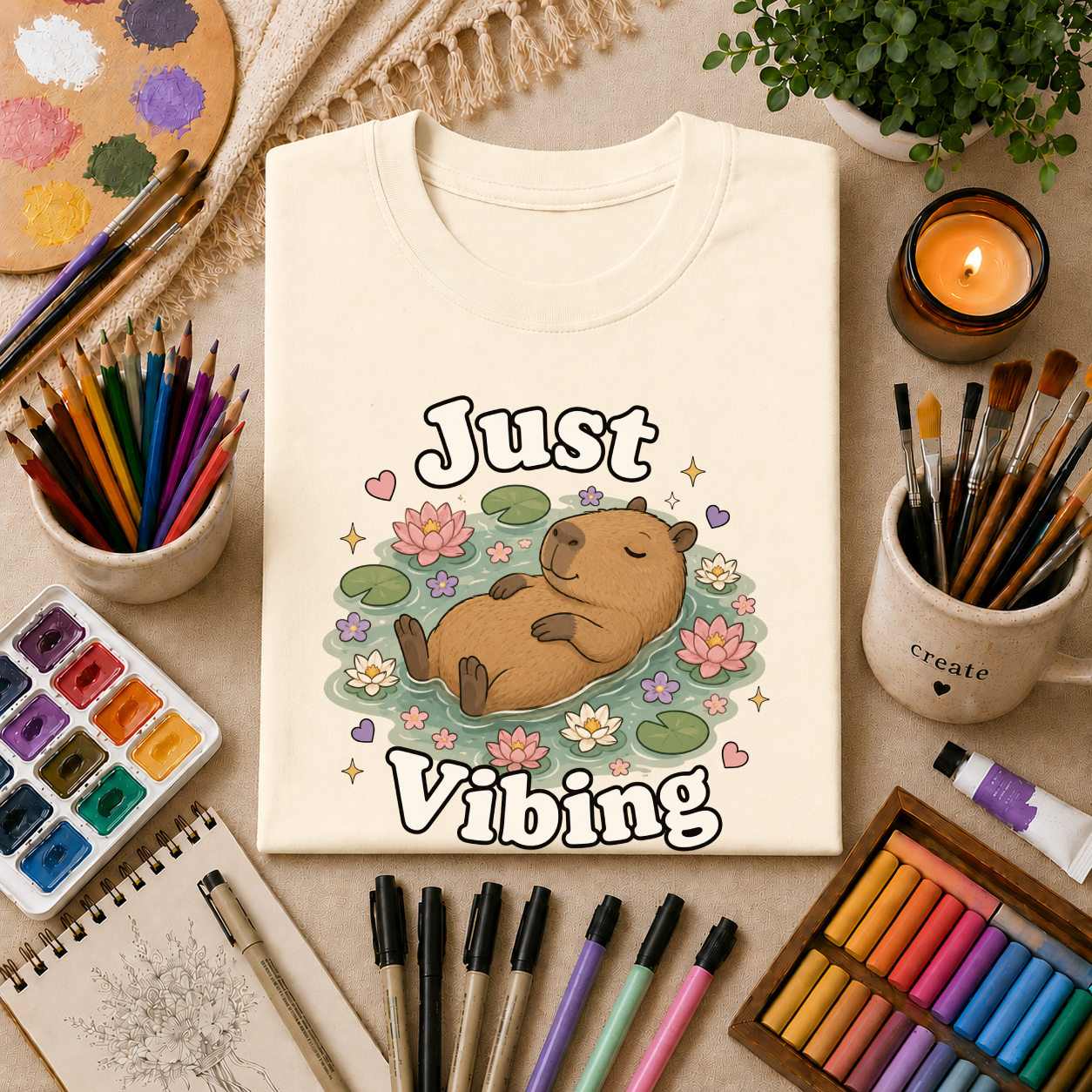 Just Vibing Capybara T-Shirt — Cute Relaxed Animal Graphic Tee