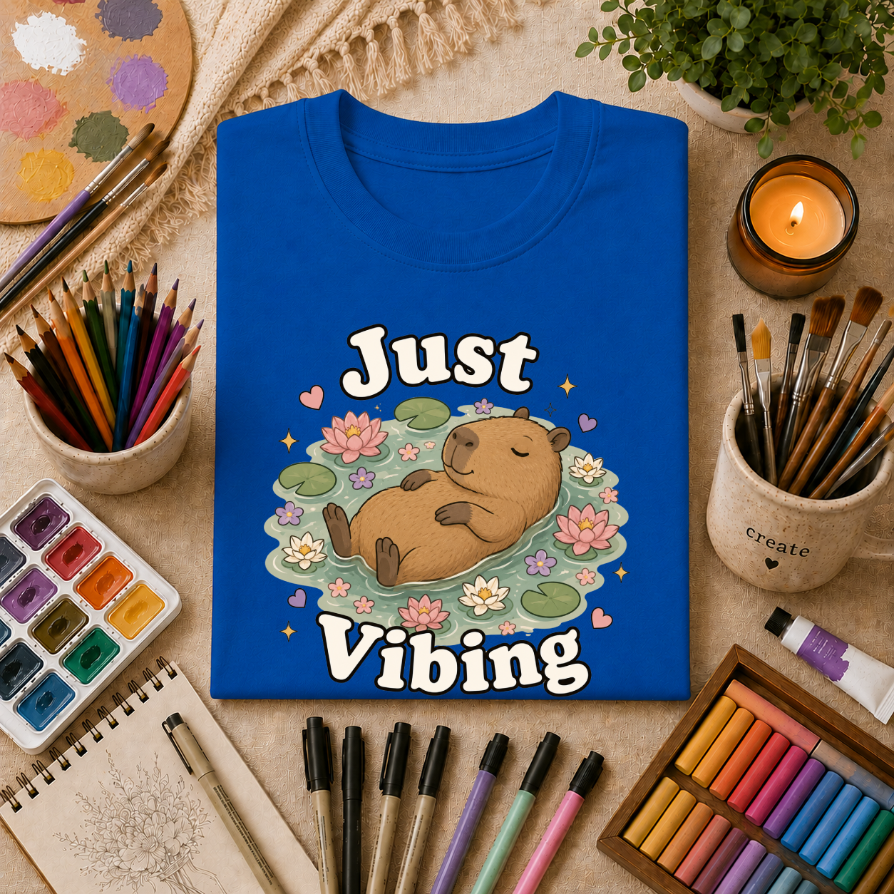Just Vibing Capybara T-Shirt — Cute Relaxed Animal Graphic Tee