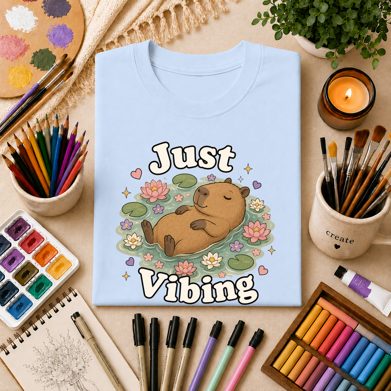 Just Vibing Capybara T-Shirt — Cute Relaxed Animal Graphic Tee