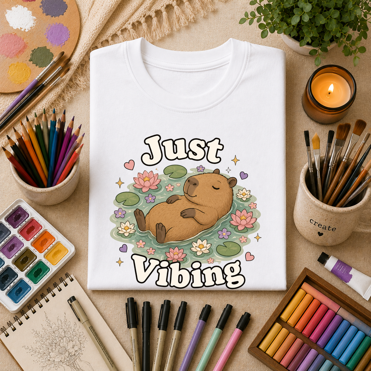 Just Vibing Capybara T-Shirt — Cute Relaxed Animal Graphic Tee