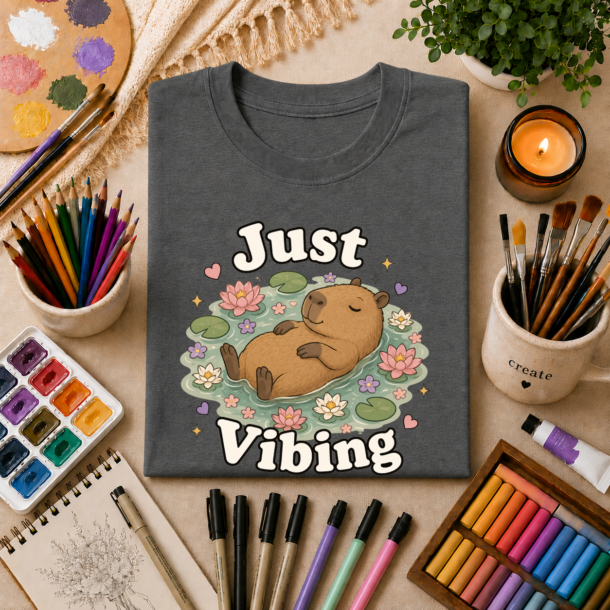 Just Vibing Capybara T-Shirt — Cute Relaxed Animal Graphic Tee