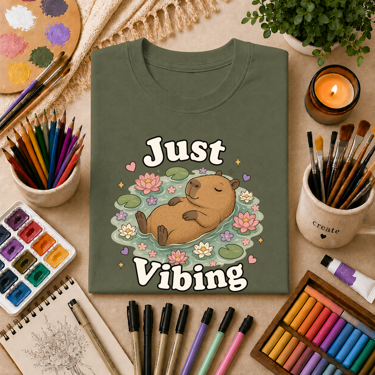 Just Vibing Capybara T-Shirt — Cute Relaxed Animal Graphic Tee